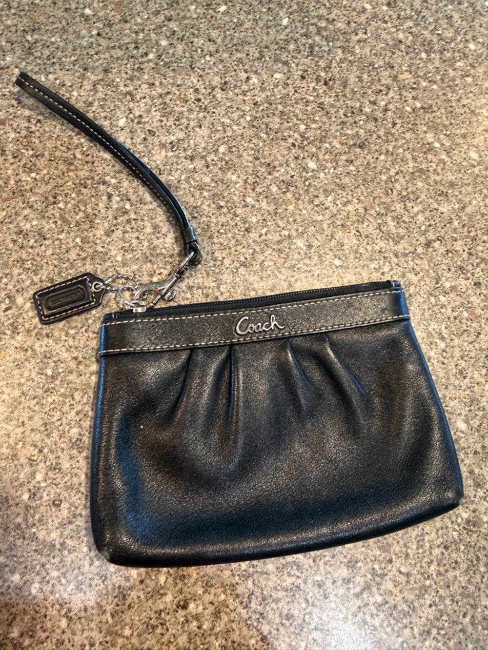 Coach Black Leather Pleated Wristlet Clutch